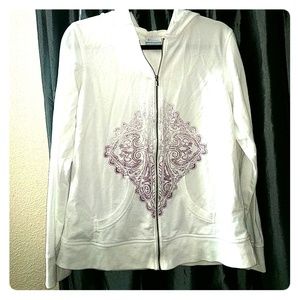 Columbia zip up hoodie, XL purple & white